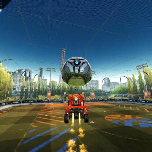 Coche de Rocket League colocado debajo del balón durante un air dribble