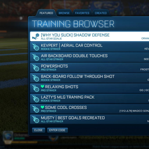 Pantalla de entrenamiento personalizado de Rocket League para practicar air dribbling