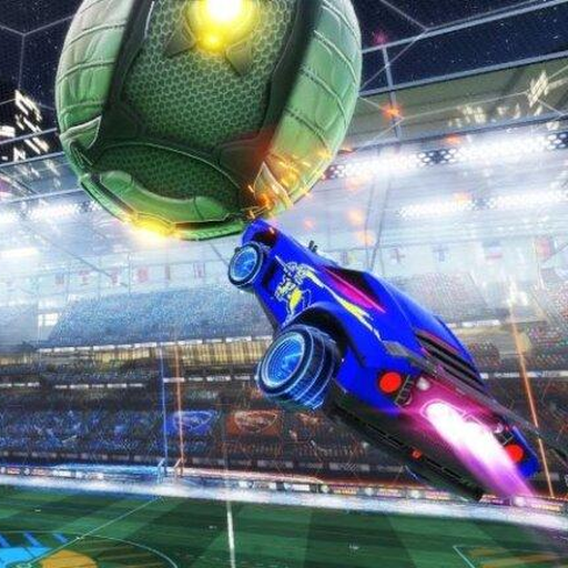 Coche de Rocket League realizando un air dribble hacia la portería rival